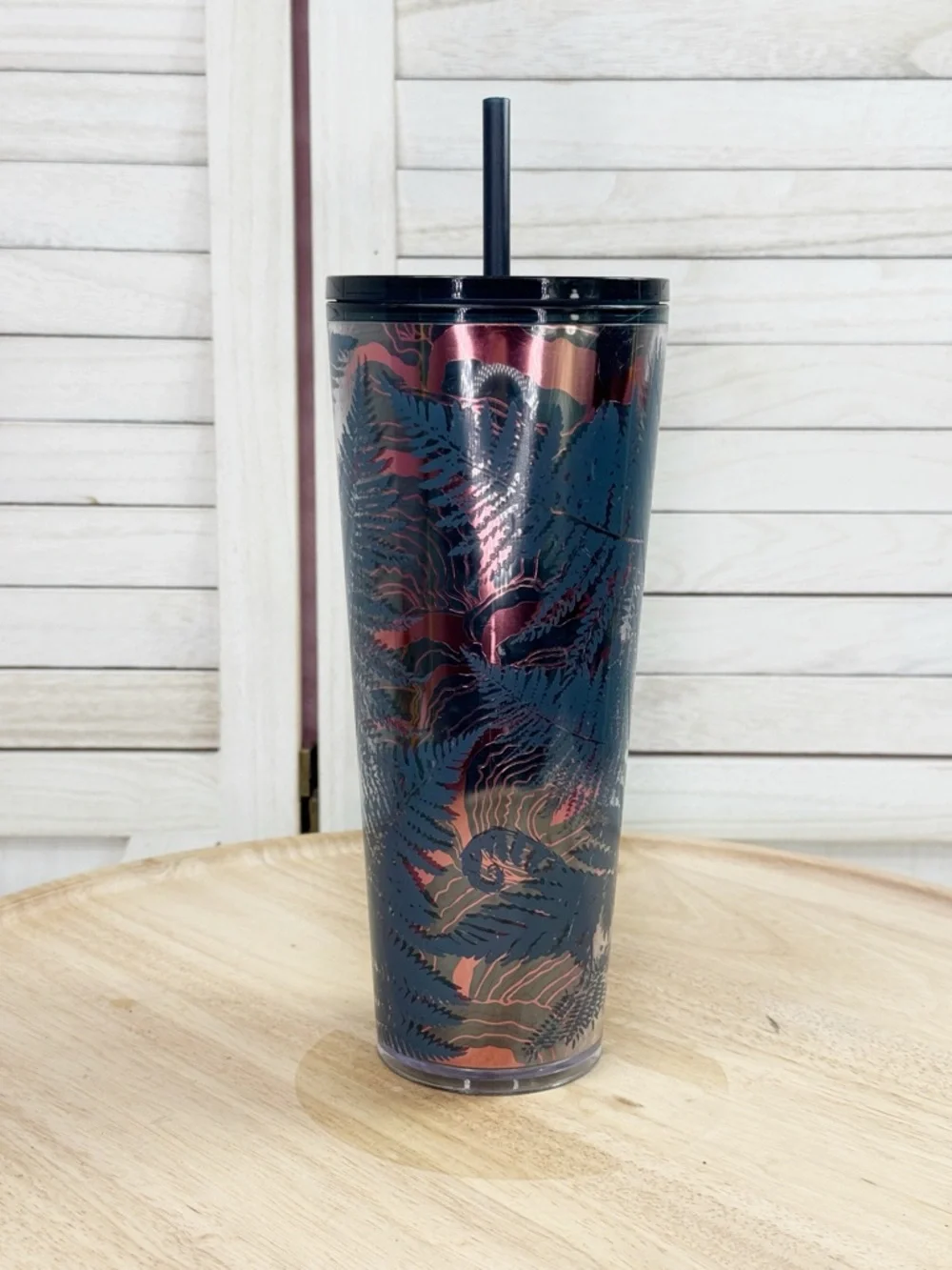 Starbucks Fall 2022 Ocean Fern Cold Cup‎ Tumbler Blue Pink 24oz Venti